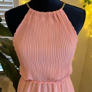 Love Pink Ribbed Ruched Halter Sundress